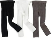 3 Pack Toddler Girls Cable Knit Leggings Cotton Classic Solid Footless Tights Ankle Pants for Kids
